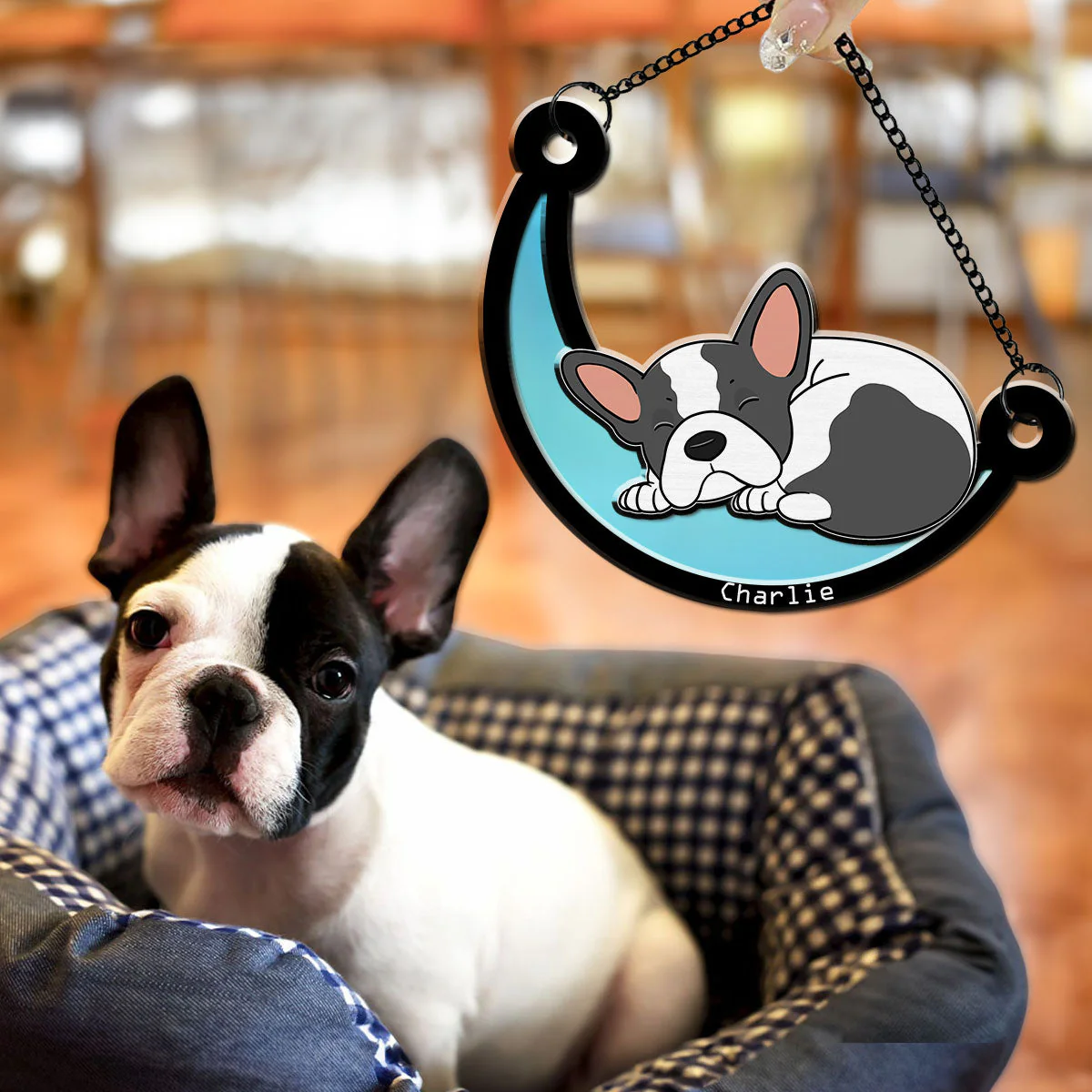 Curled Dog Sleeping On The Moon - Personalized Custom Suncatcher - Image 4