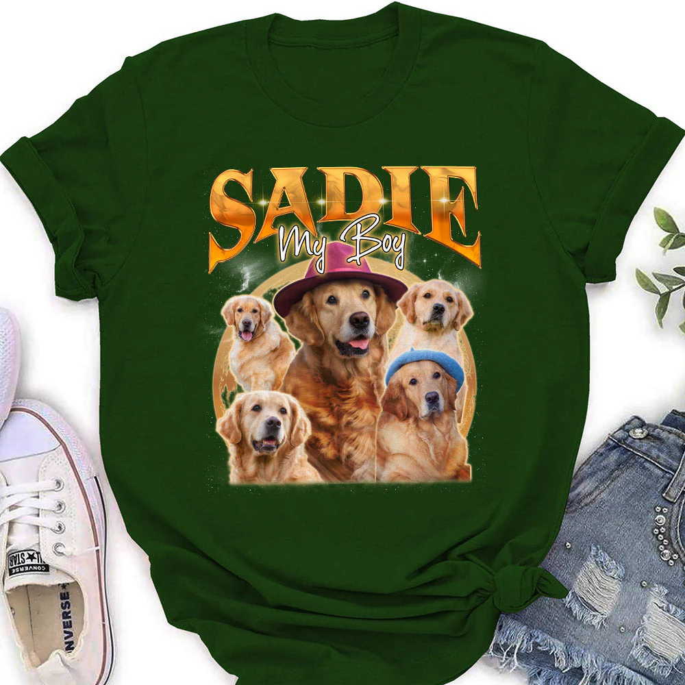 Custom Pet Face Vintage Version 5 - Personalized Custom Women's T-shirt - Image 3