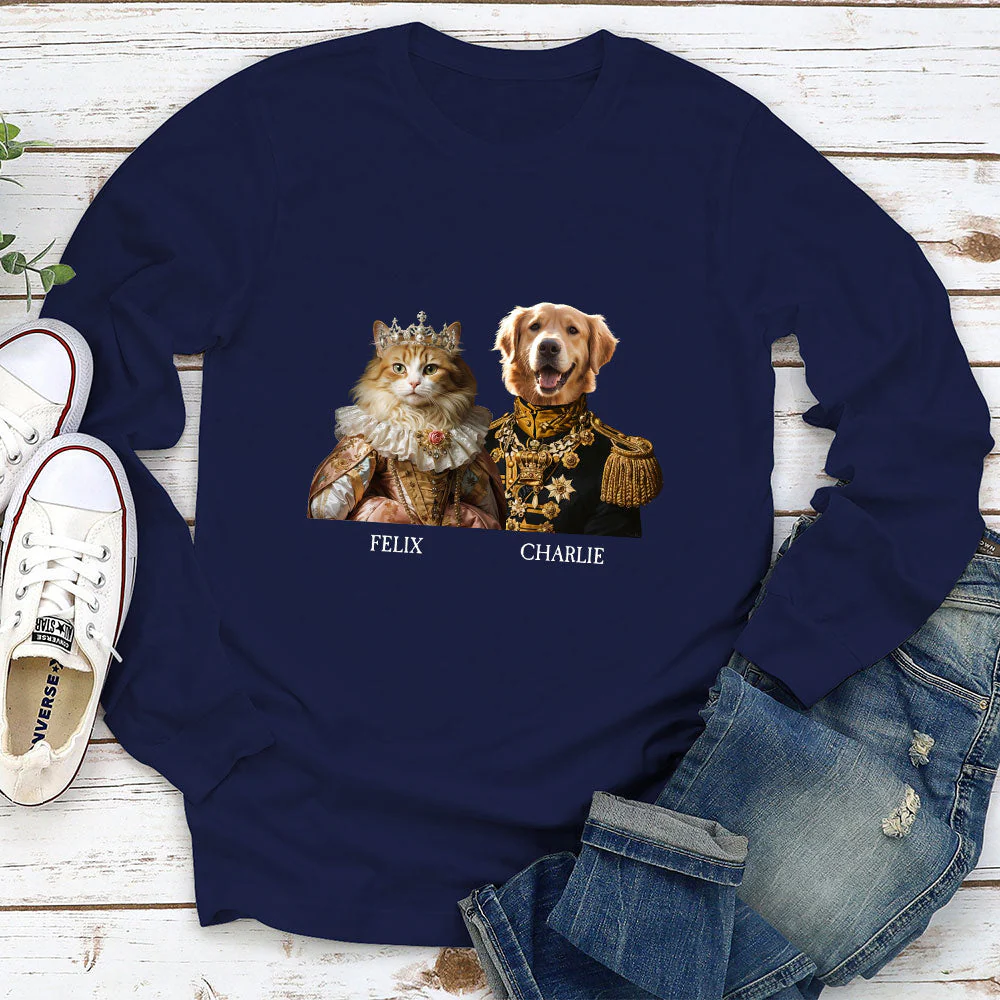 Custom Royal Pet Portrait - Personalized Custom Long Sleeve T-shirt - Image 2