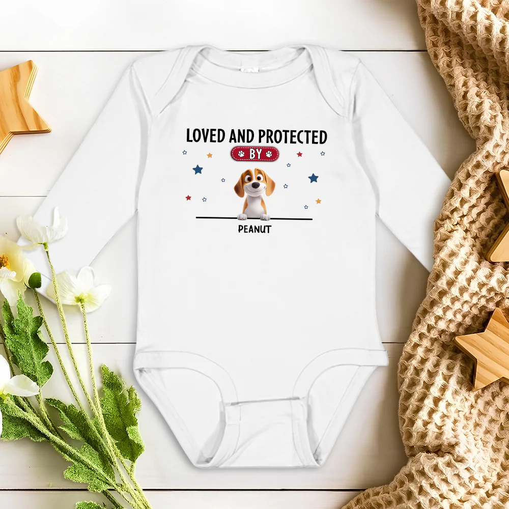 Cute Baby Is Loved And Protected - Personalized Custom Long Sleeve Baby Onesie - Image 2