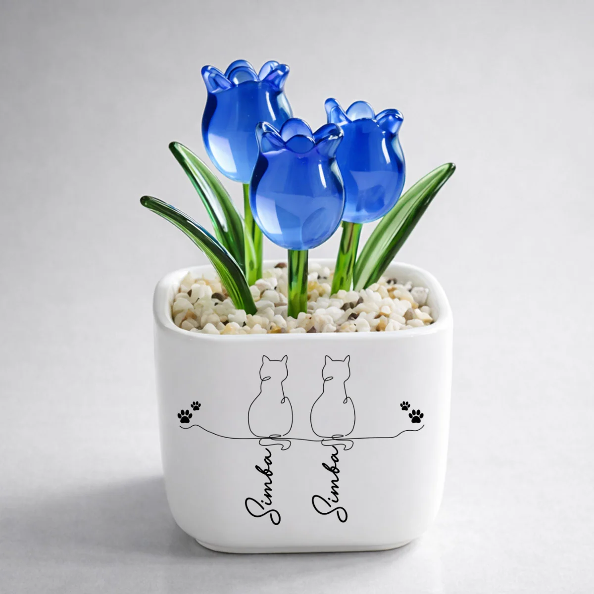 Cute Cat With Tulips - Personalized Custom Glass Everlasting Tulips - Image 8