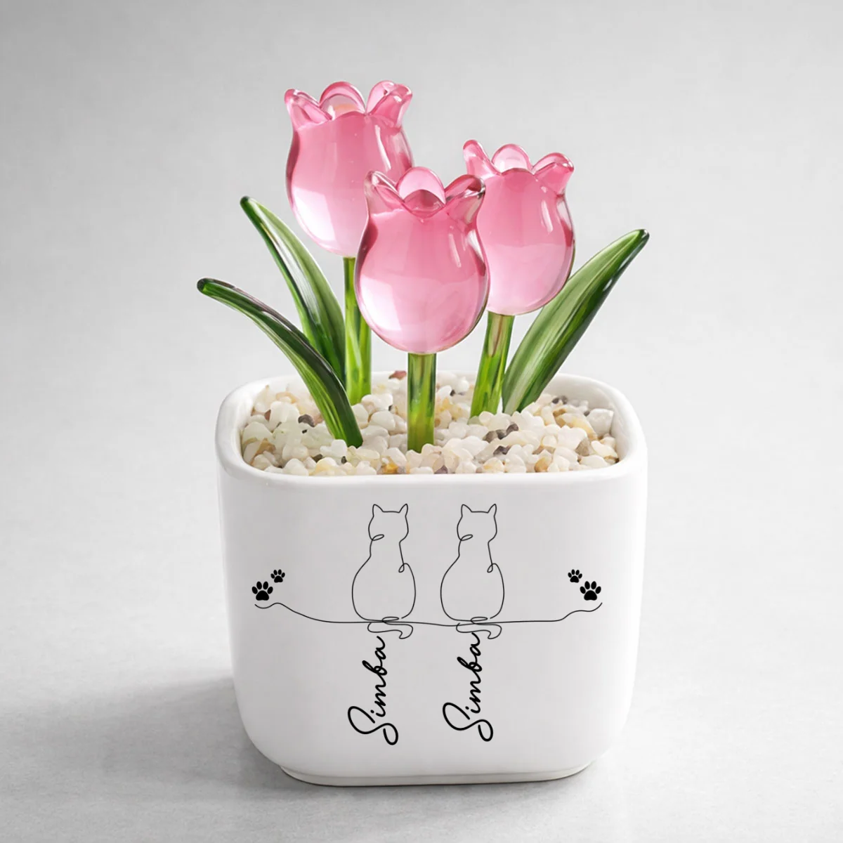 Cute Cat With Tulips - Personalized Custom Glass Everlasting Tulips - Image 9