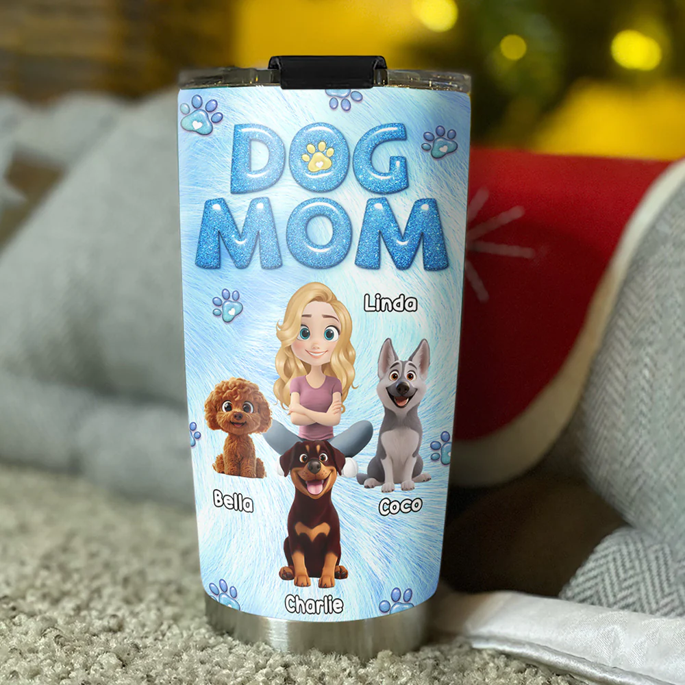 Cute Dog Mom - Personalized Custom 3D Inflated Effect Tumbler - Image 3