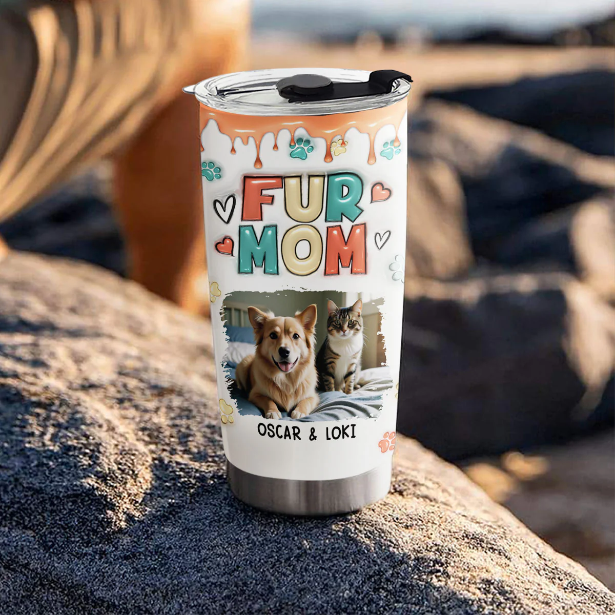 Cute Mom Of Pets Photo- Personalized Custom 3D Inflated Effect Tumbler - Image 3