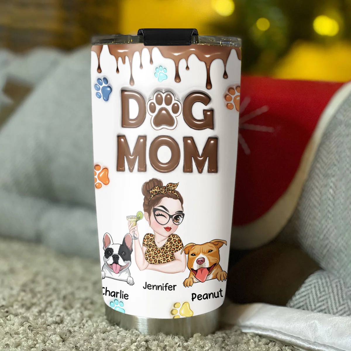 Cutest Dog Mom - Personalized Custom 3D Inflated Effect Tumbler - Image 3