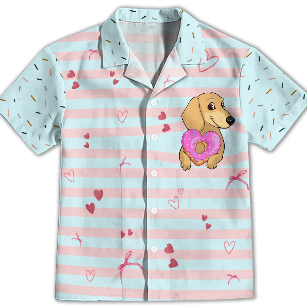 Dachshund And Donut - Kids Button-up Shirt
