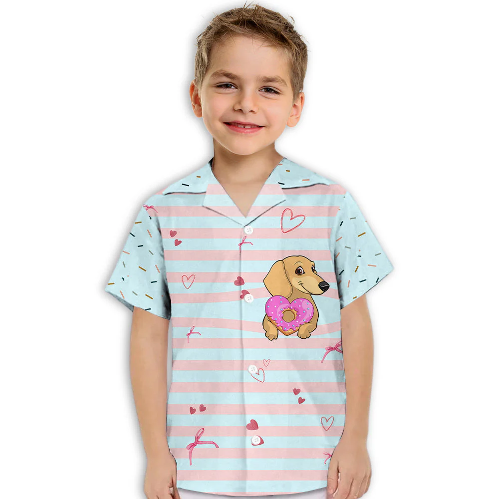 Dachshund And Donut - Kids Button-up Shirt - Image 2