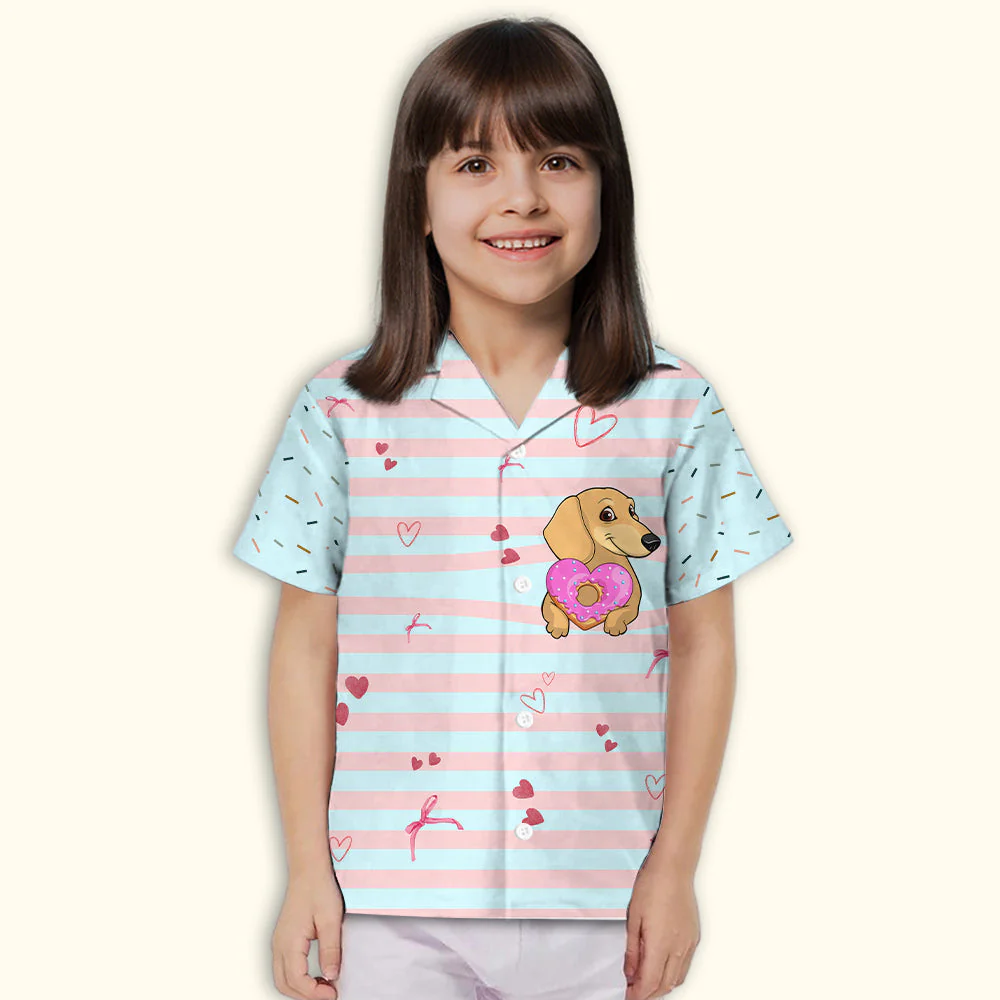 Dachshund And Donut - Kids Button-up Shirt - Image 3