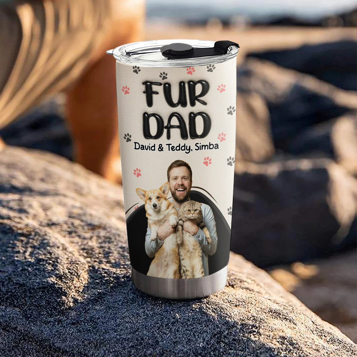 Dad Love Pet The Most Photo - Personalized Custom 3D Inflated Effect Tumbler - Image 3