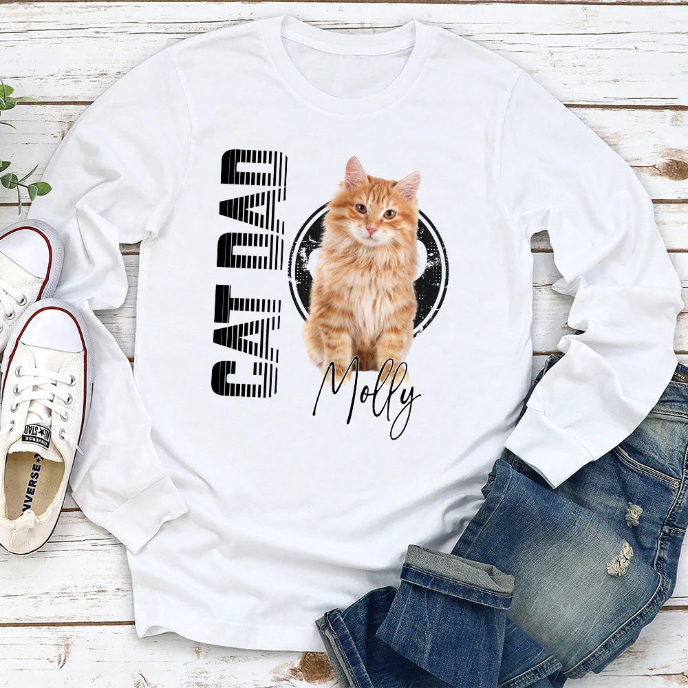 Dad Of The Cats Photo - Personalized Custom Long Sleeve T-Shirt - Image 2