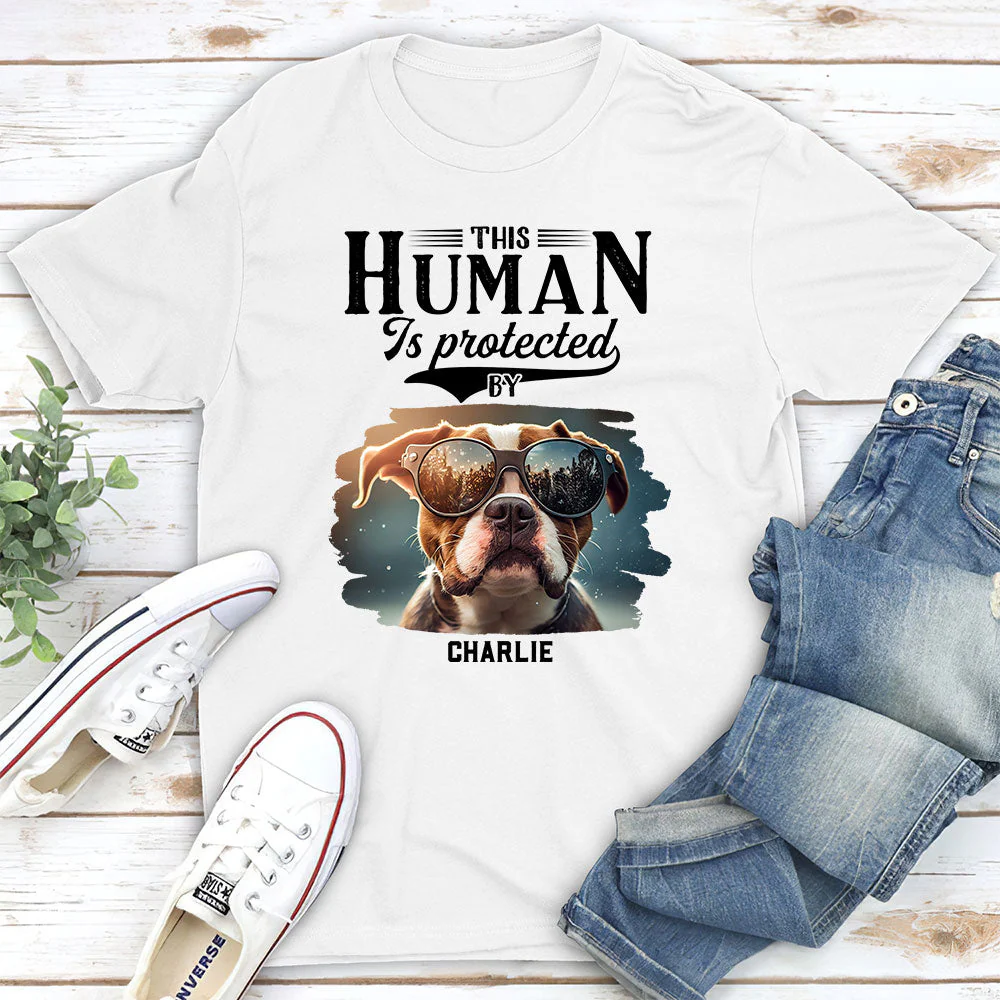 Dad Protected By Dog - Personalized Custom Unisex T-shirt - Image 4