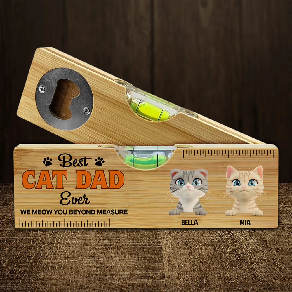 Dad We Meow You - Personalized Custom Wooden Spirit Level Bottle Opener - Image 2