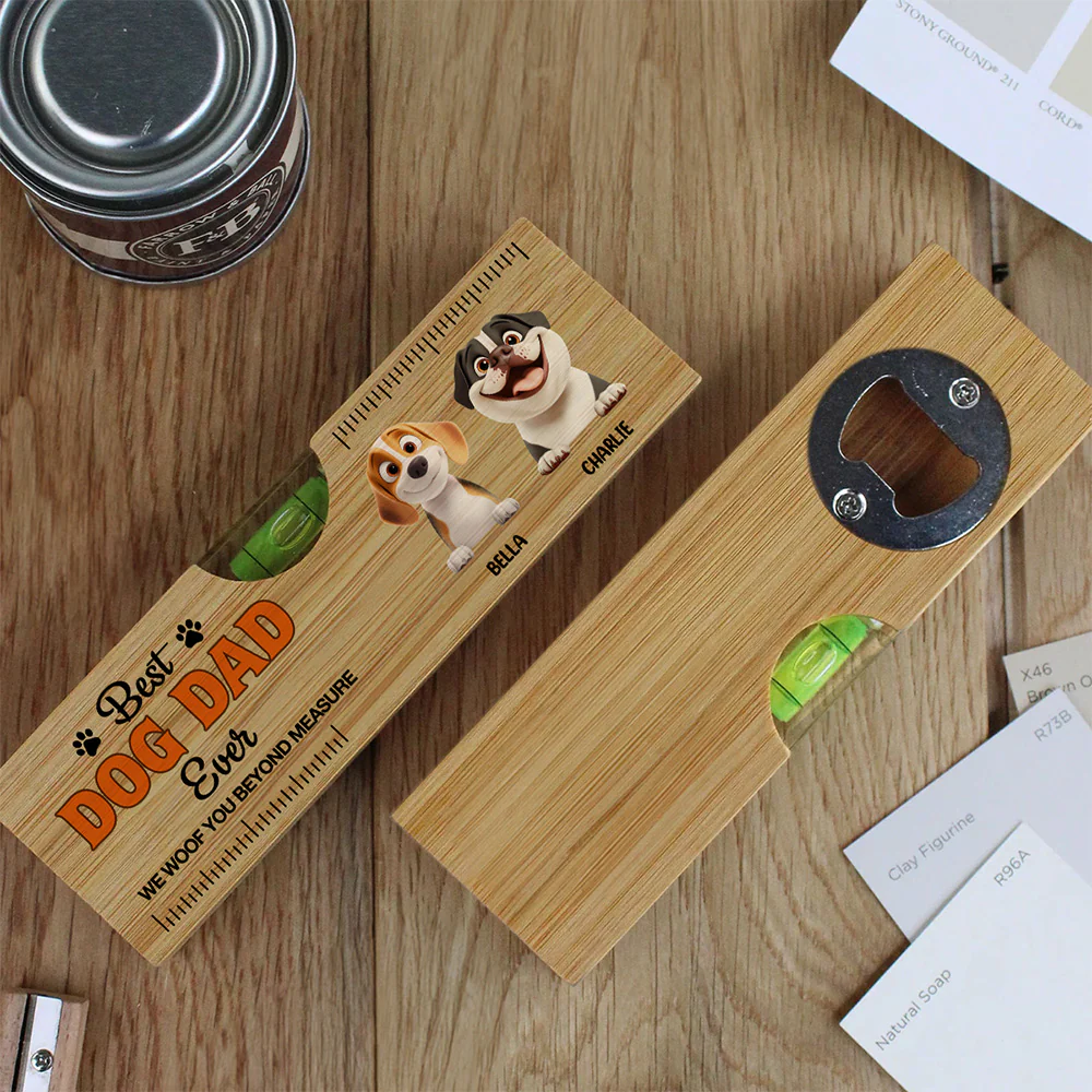 Dad We Woof You - Personalized Custom Wooden Spirit Level Bottle Opener - Image 3