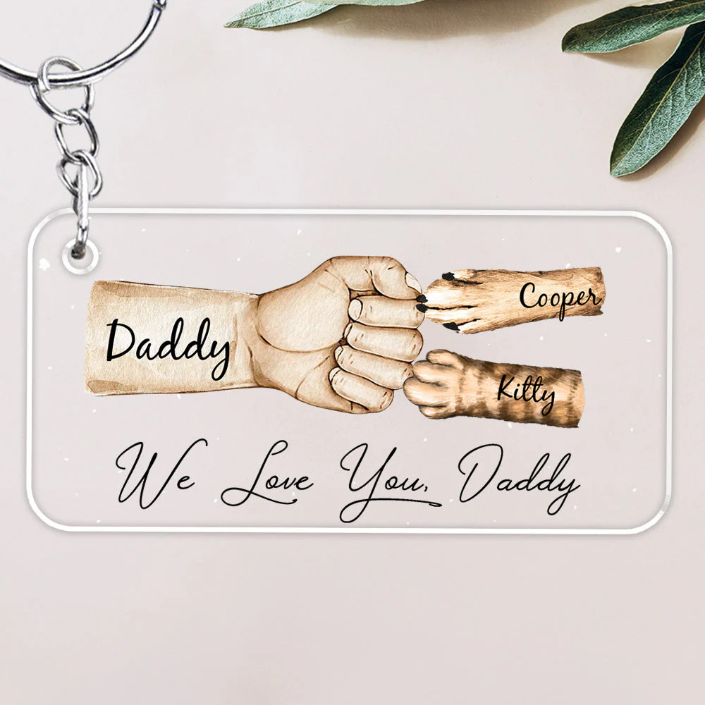 Daddy Team Fist Bump Version Pets - Personalized Custom Acrylic Keychain - Image 3