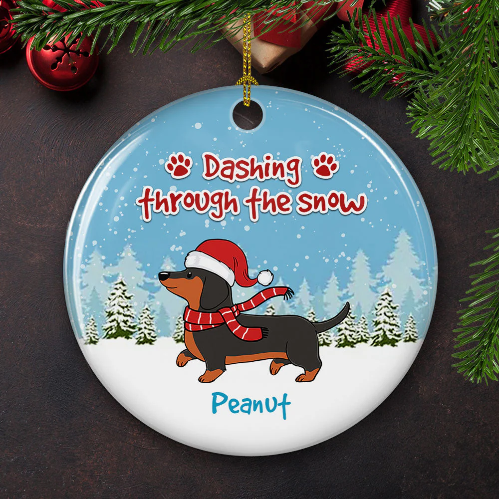 Dashing Through The Snow - Personalized Custom Circle Ceramic Christmas Ornament