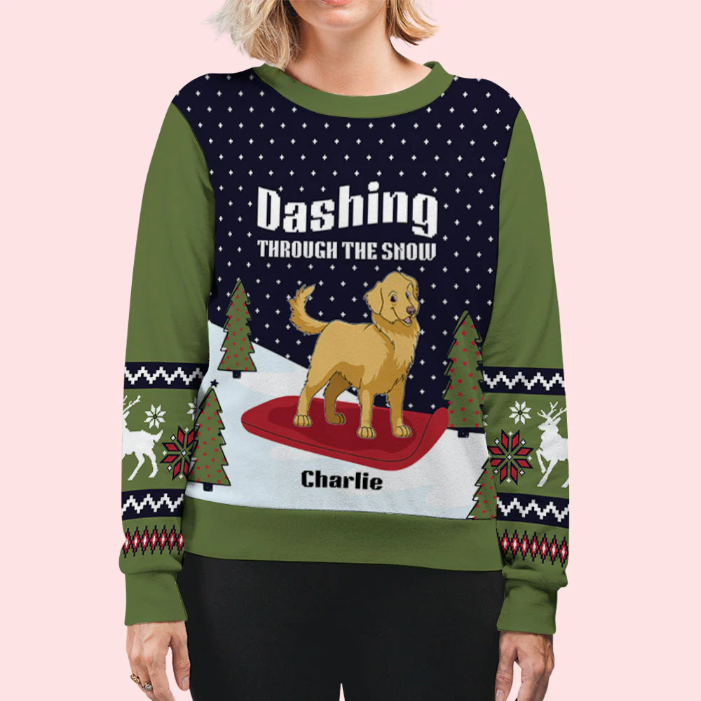 Dashing Through The Snow - Personalized Custom All-Over-Print Sweatshirt - Image 3