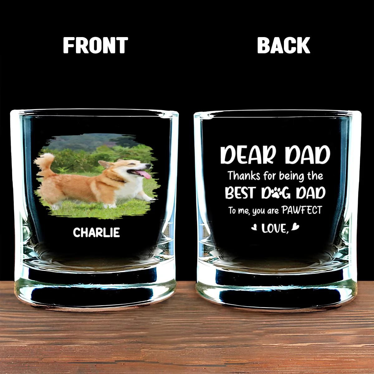 Dear My Pawfect Dad Photo - Personalized Custom Whiskey Glass - Image 2