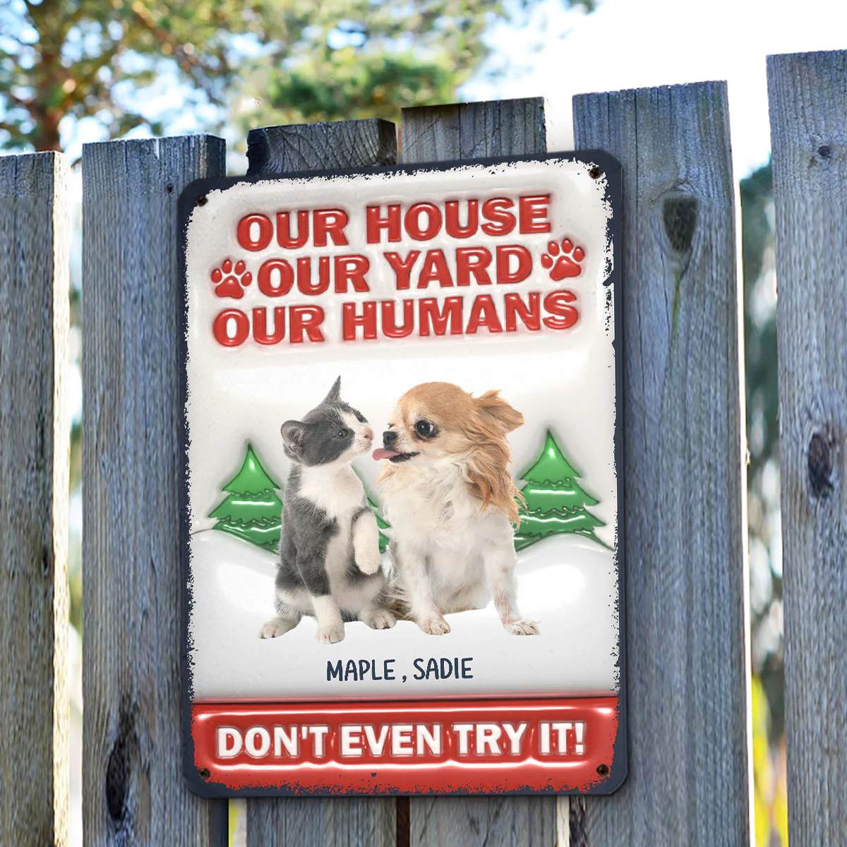 Do Not Try It Human Ver Pet Christmas Photo - Personalized Custom 3D Inflated Effect Metal Sign - Image 3