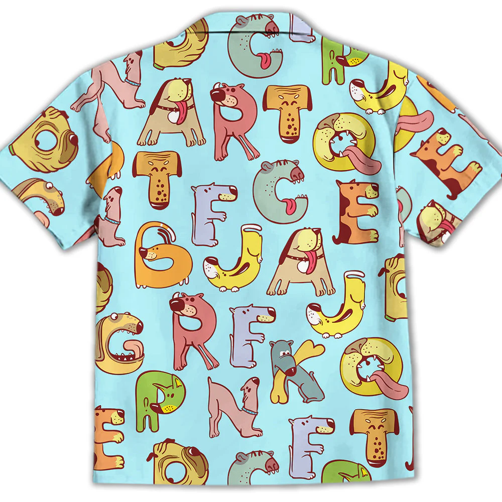 Dog And Alphabet Blue - Kids Button-up Shirt - Image 4