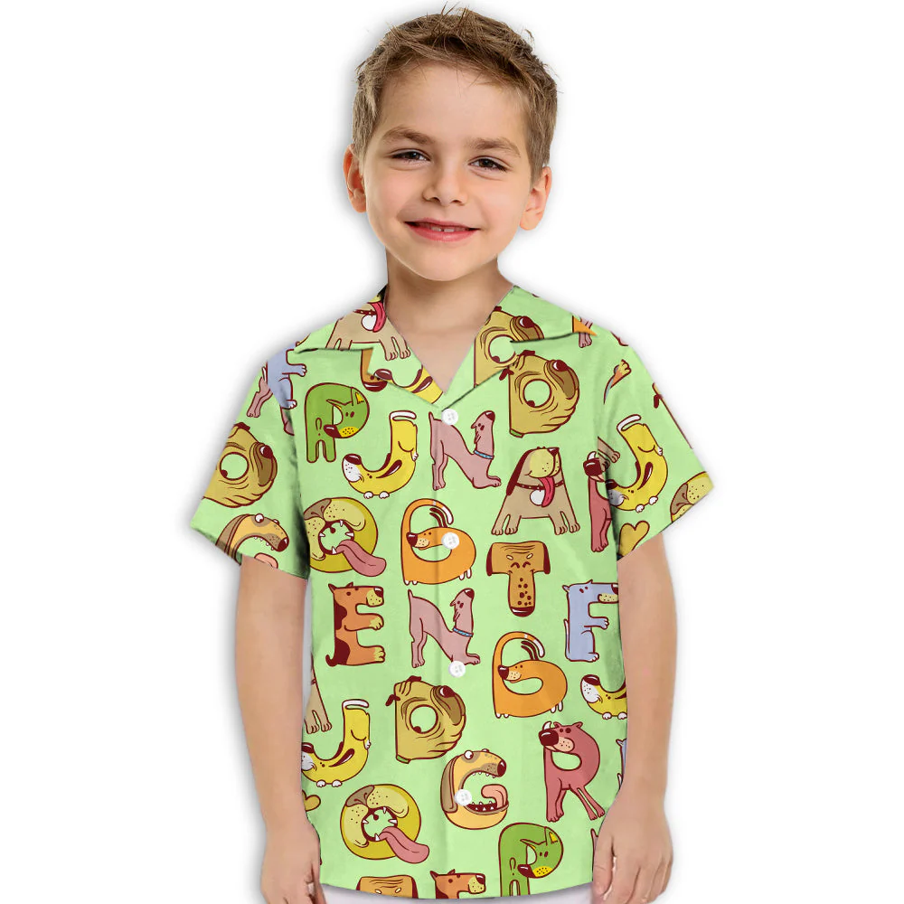 Dog And Alphabet Green - Kids Button-up Shirt - Image 2