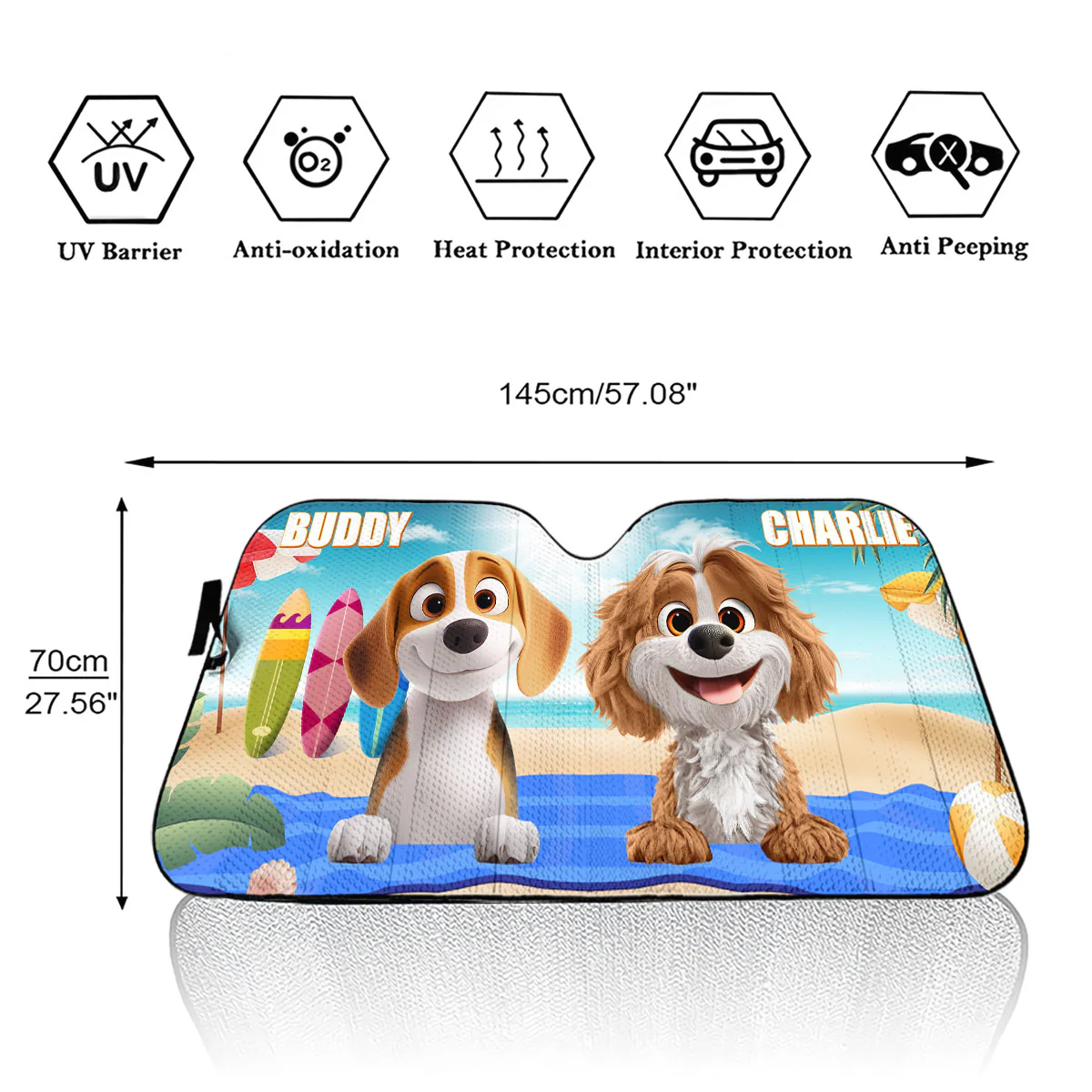 Dog And Beach - Personalized Custom Car Sunshade - Image 6