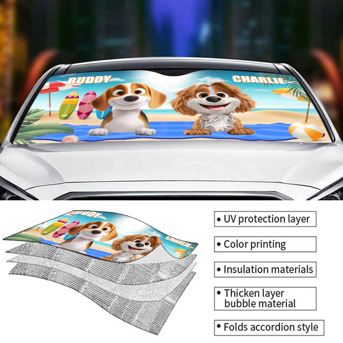Dog And Beach - Personalized Custom Car Sunshade - Image 7