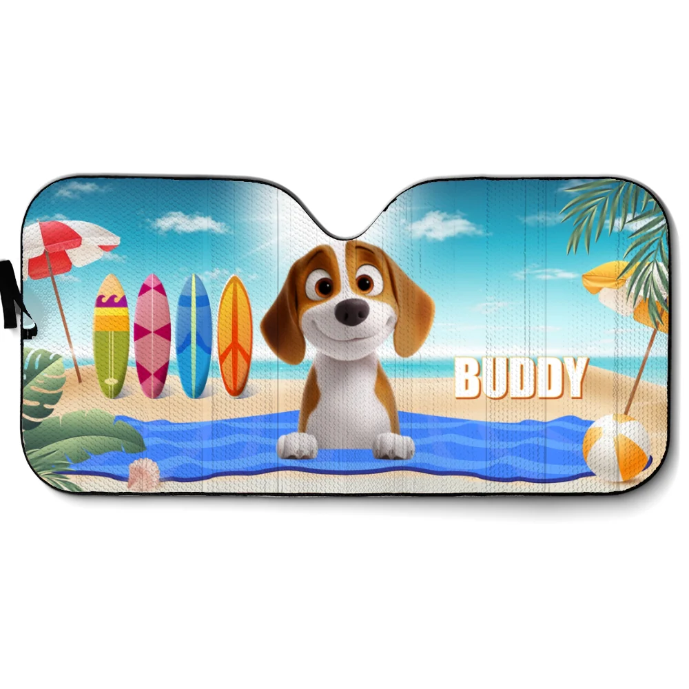 Dog And Beach - Personalized Custom Car Sunshade - Image 8