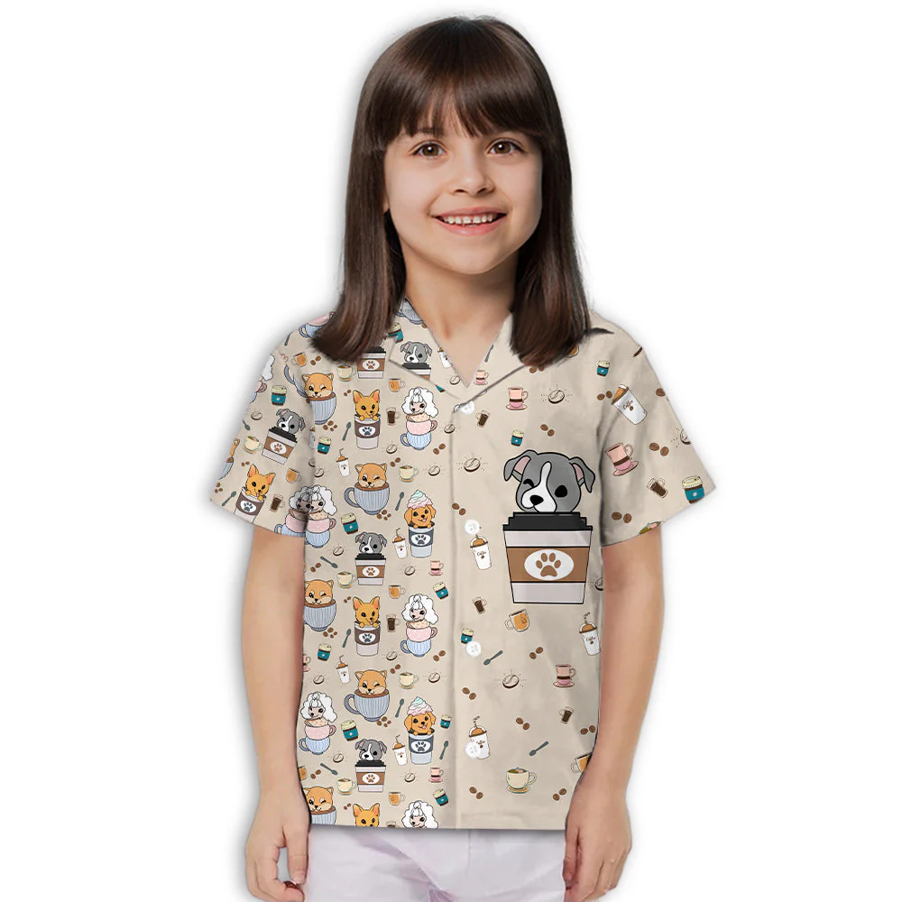 Dog And Cafe 4 - Kids Button-up Shirt - Image 2
