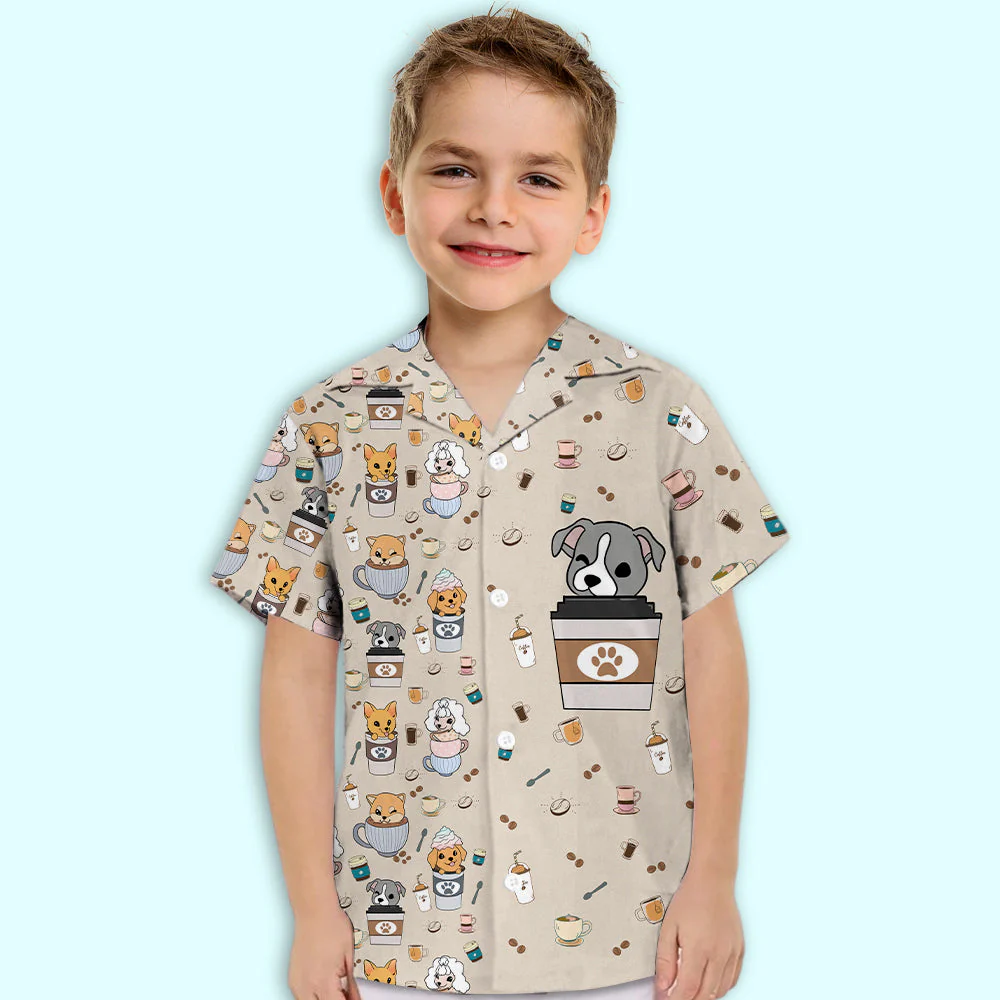 Dog And Cafe 4 - Kids Button-up Shirt - Image 3
