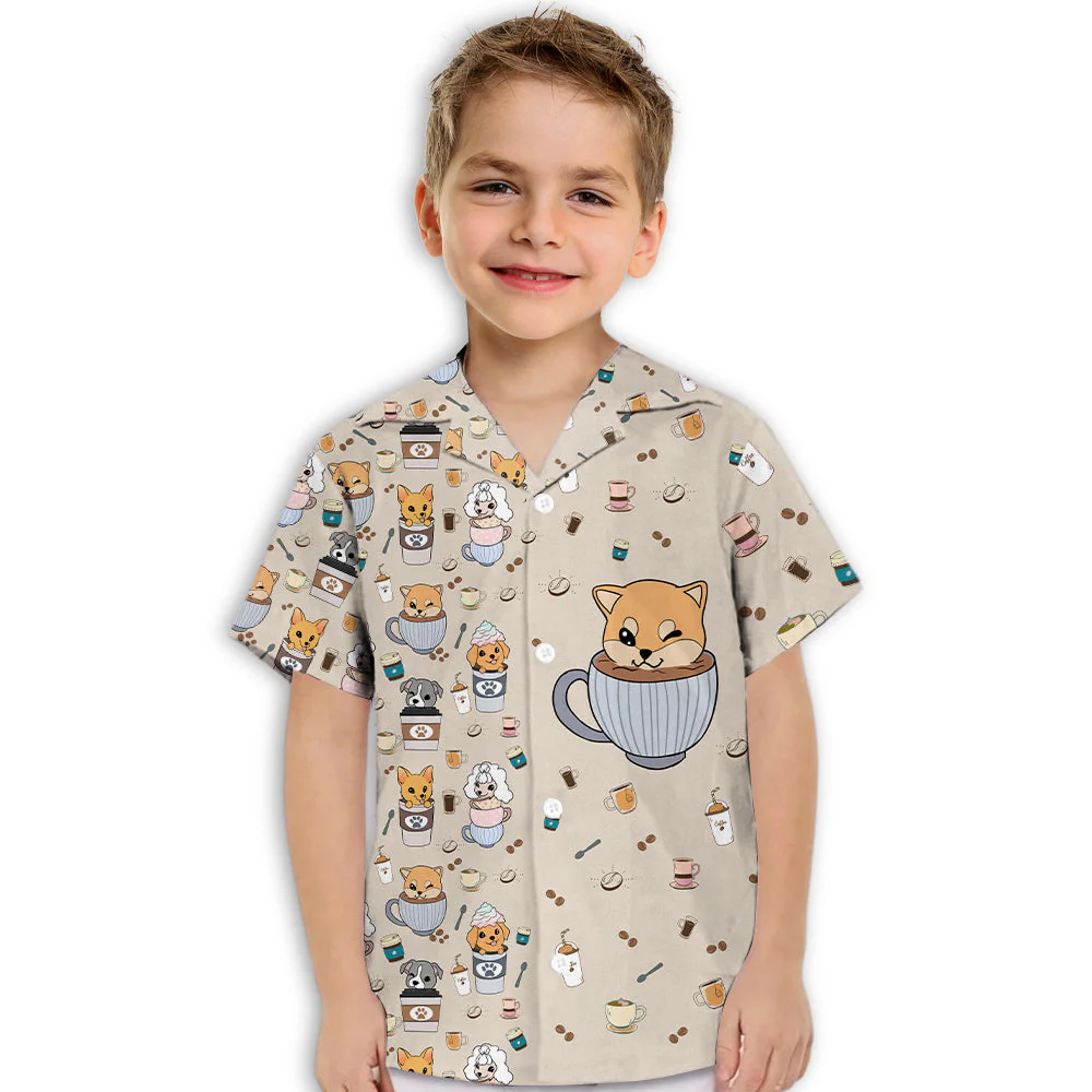 Dog And Cafe - Kids Button-up Shirt - Image 2