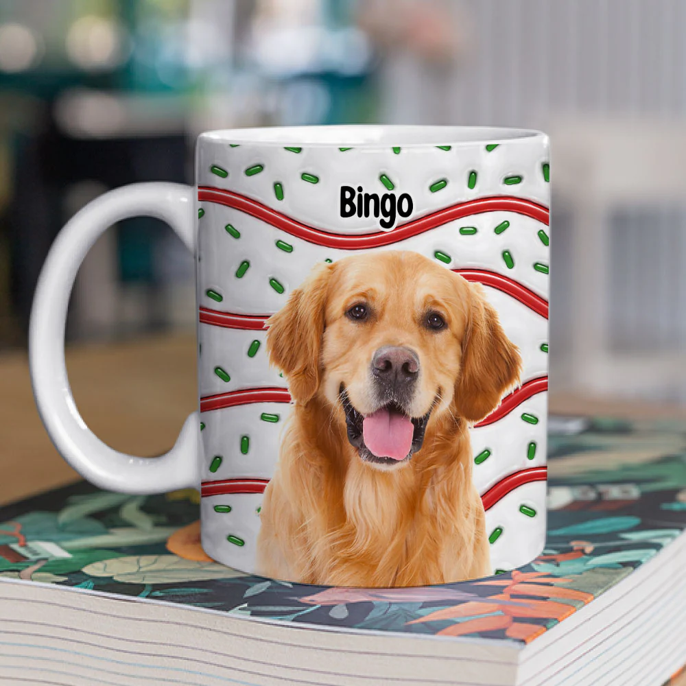 Dog And Cake Cartoon Photo - Personalized Custom 3D Inflated Effect Mug - Image 2