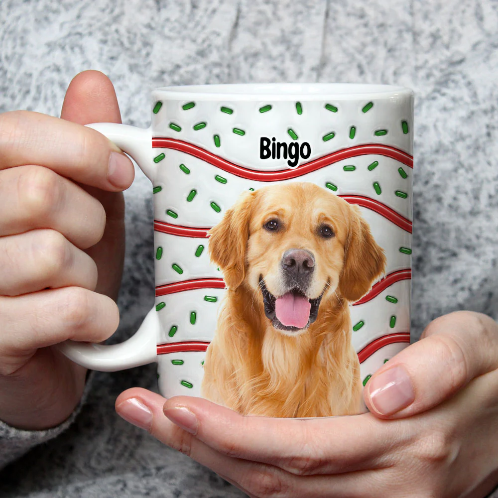 Dog And Cake Cartoon Photo - Personalized Custom 3D Inflated Effect Mug - Image 3