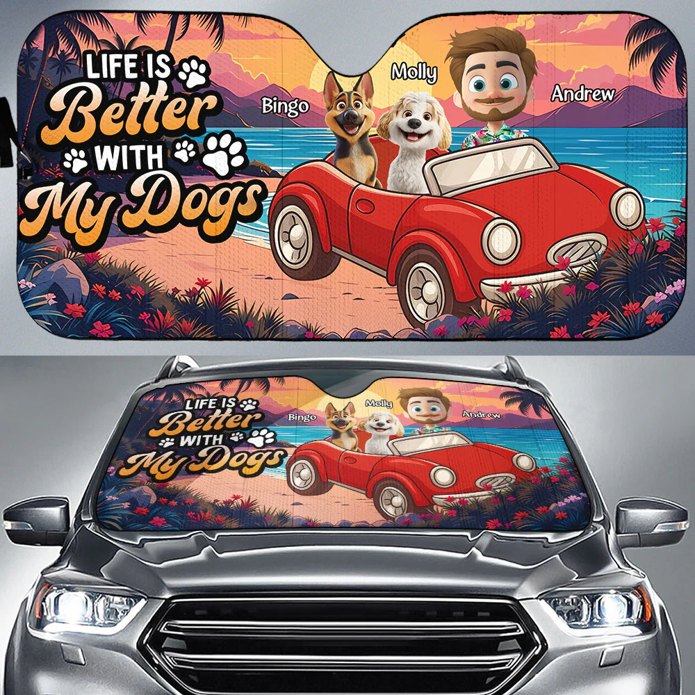 Dog And Car - Personalized Car Sunshade - Image 2