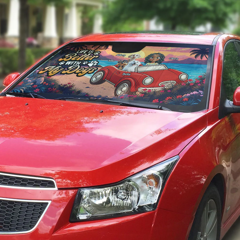 Dog And Car - Personalized Car Sunshade - Image 3