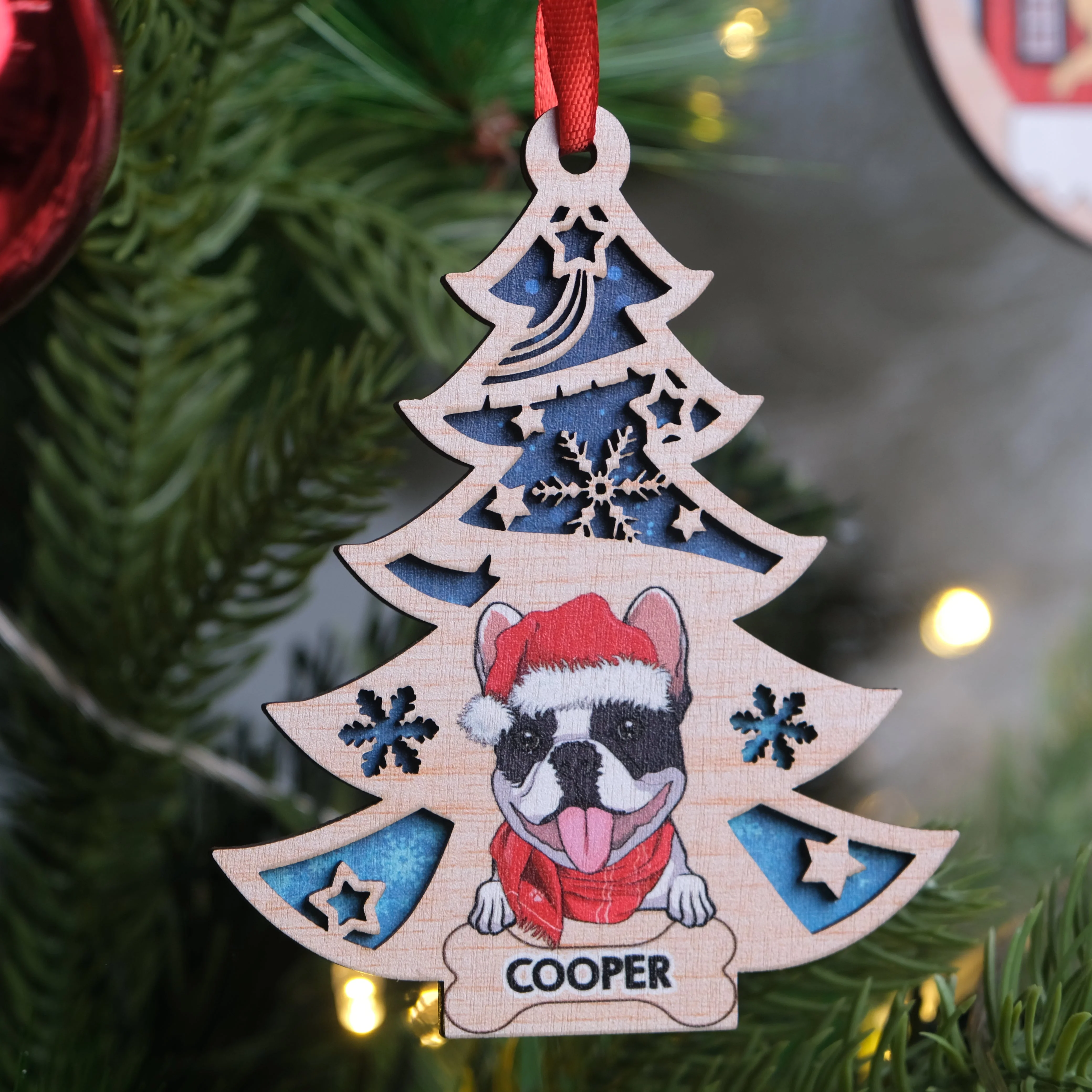 Dog And Christmas Tree - Personalized Custom 2-layered Wood Ornament