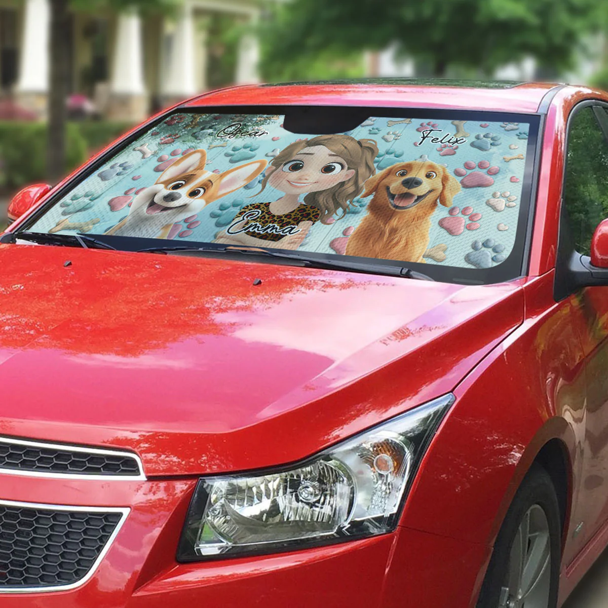 Dog And Human Cartoon - Personalized Custom 3D Effect Car Sunshade - Image 3