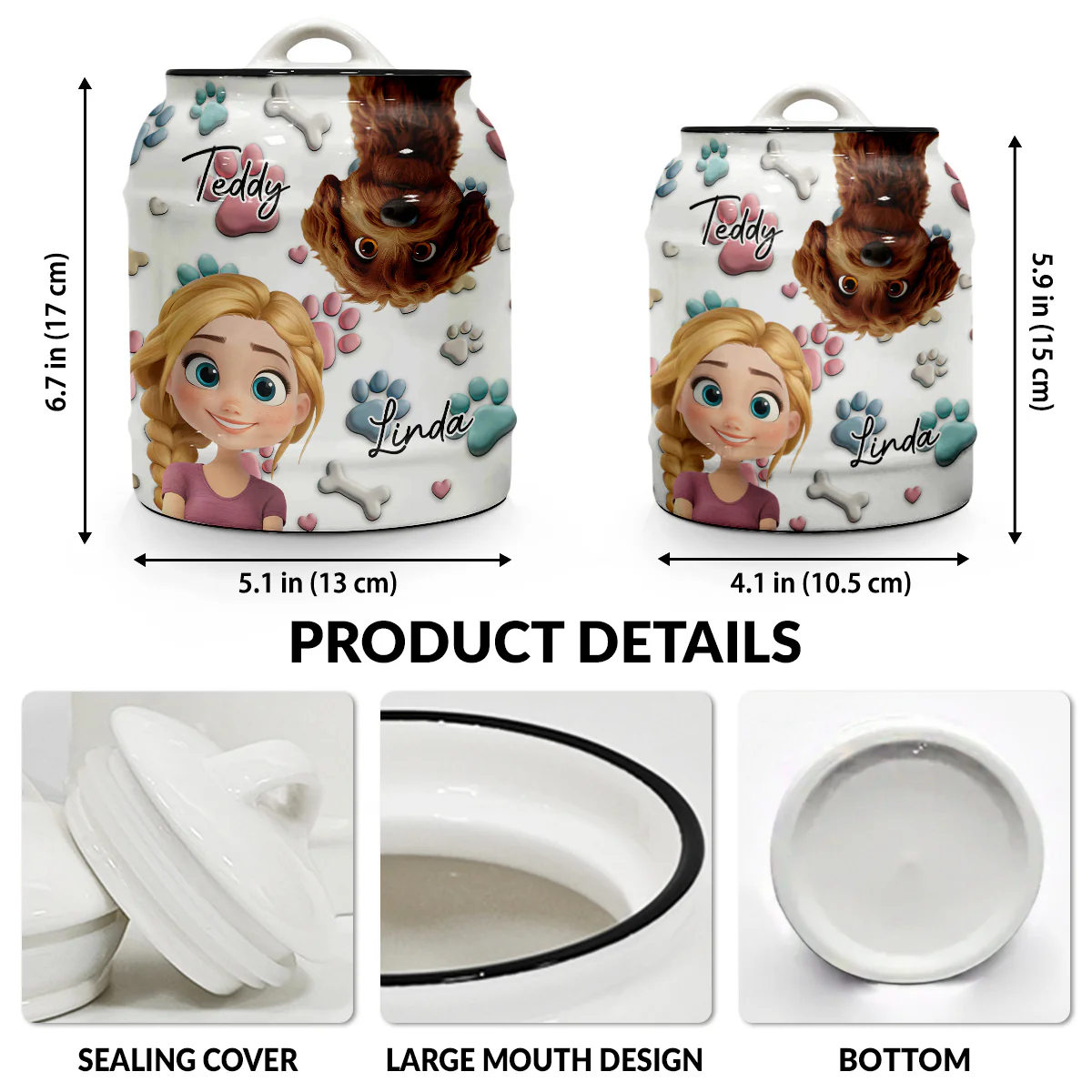 Dog And Human Cartoon - Personalized Custom 3D Inflated Effect Ceramic Jar - Image 5