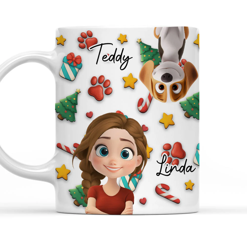 Dog And Human Christmas Cartoon - Personalized Custom Coffee Mug