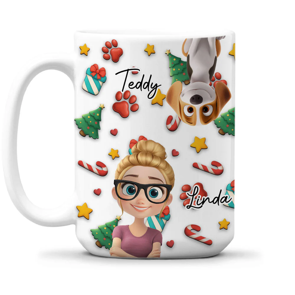 Dog And Human Christmas Cartoon - Personalized Custom Coffee Mug - Image 2