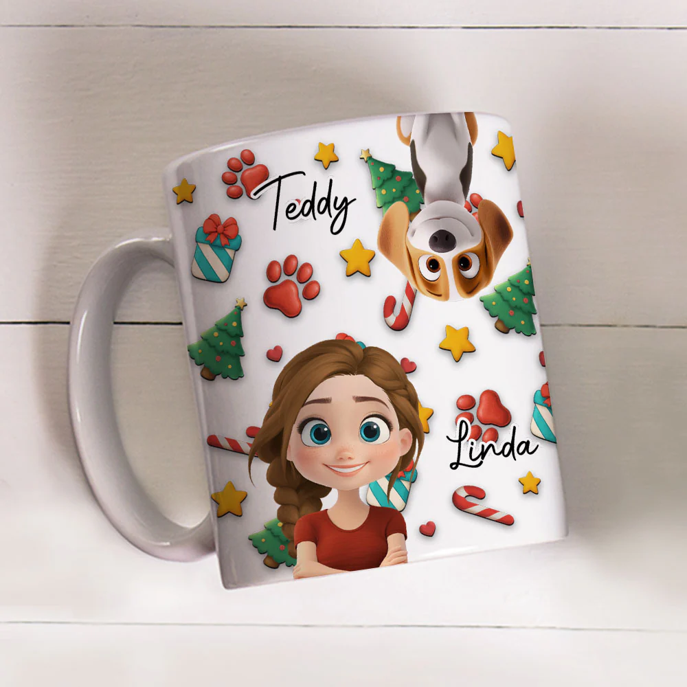 Dog And Human Christmas Cartoon - Personalized Custom Coffee Mug - Image 3