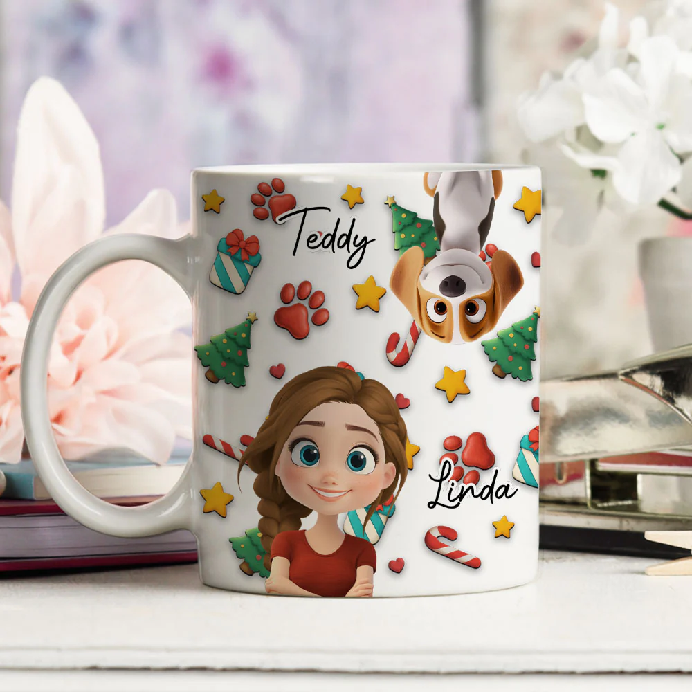 Dog And Human Christmas Cartoon - Personalized Custom Coffee Mug - Image 4