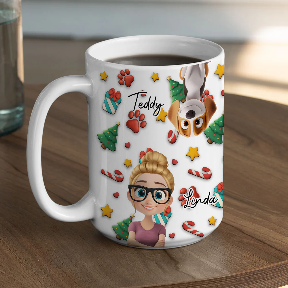 Dog And Human Christmas Cartoon - Personalized Custom Coffee Mug - Image 6