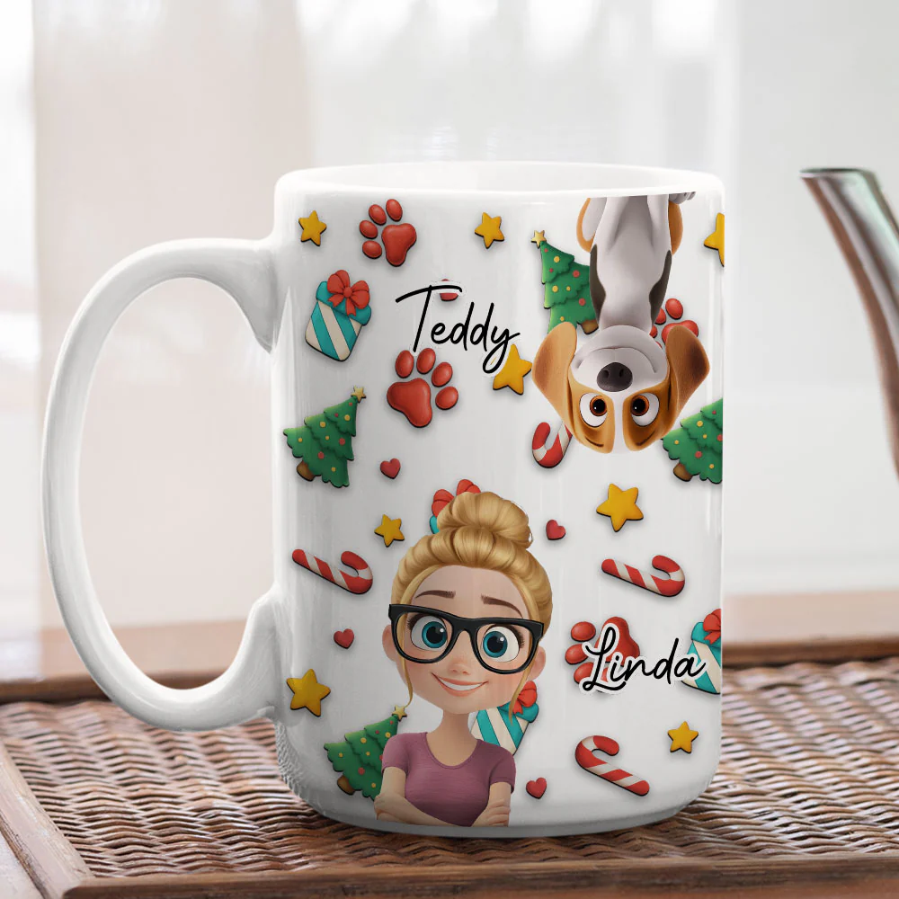 Dog And Human Christmas Cartoon - Personalized Custom Coffee Mug - Image 7