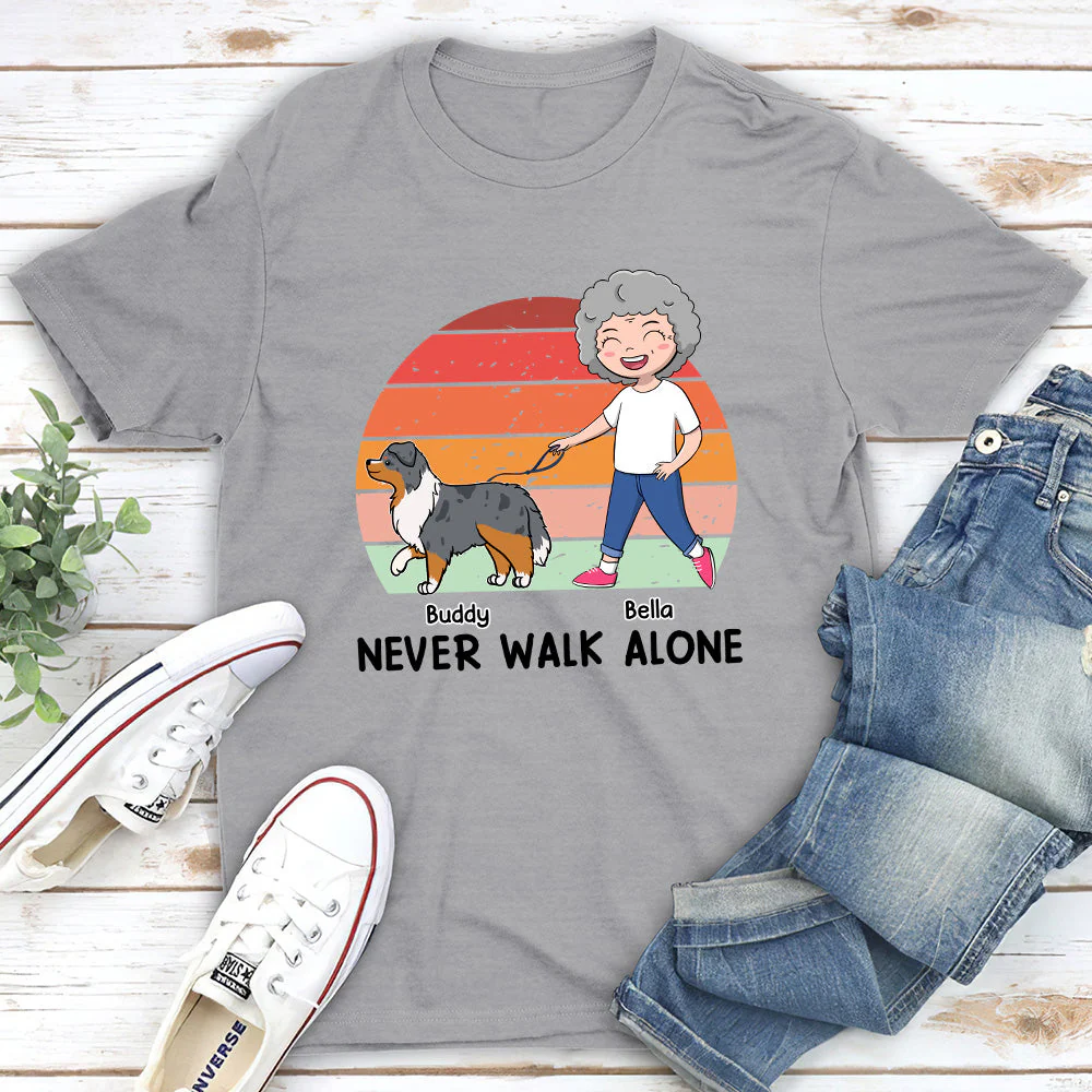 Dog And Mom Never Walk Alone - Personalized Custom Unisex T-shirt - Image 2