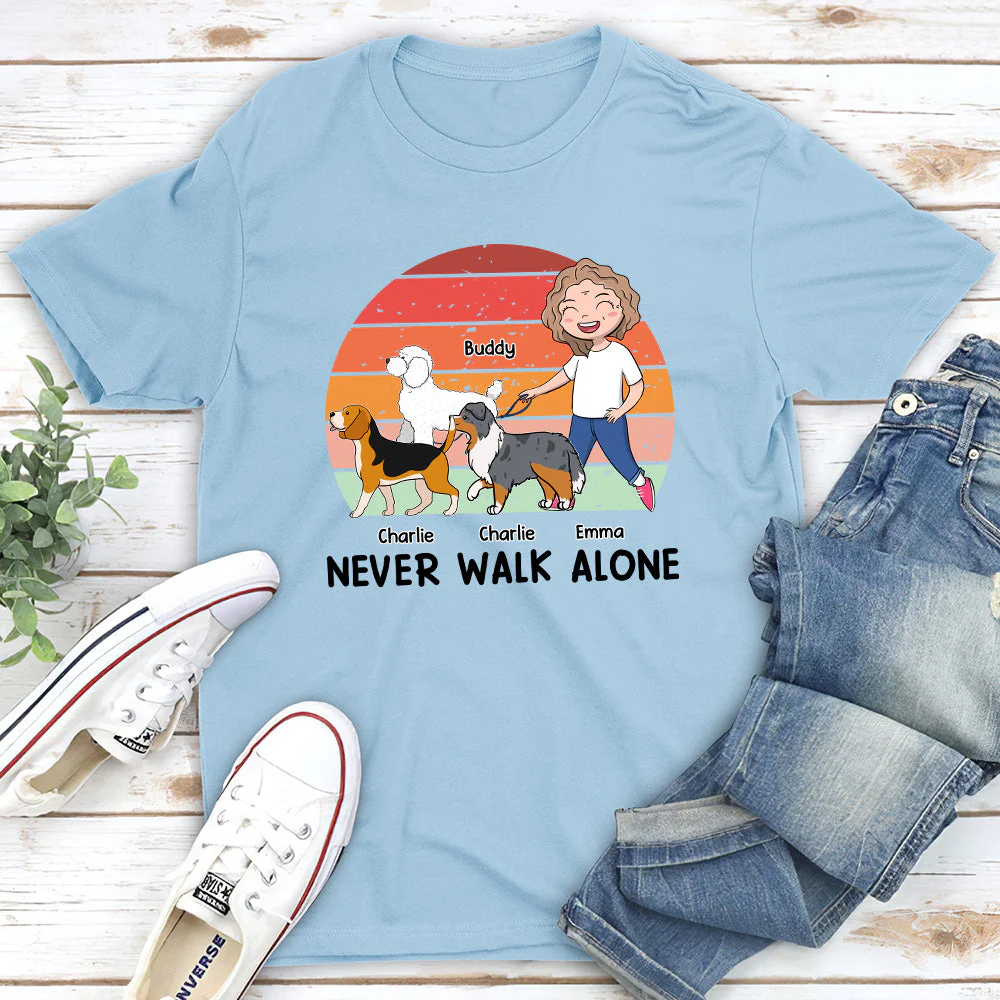 Dog And Mom Never Walk Alone - Personalized Custom Unisex T-shirt - Image 4