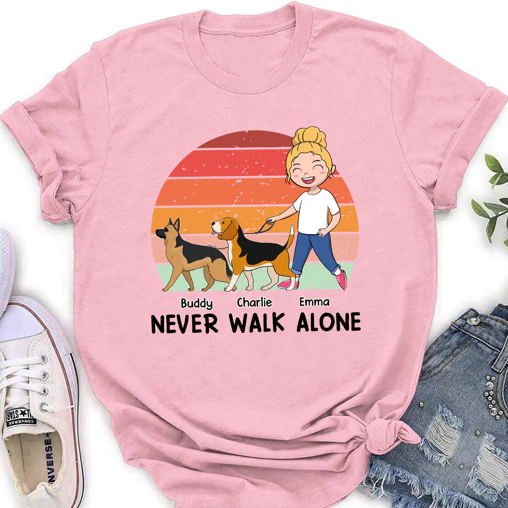 Dog And Mom Never Walk Alone - Personalized Custom Women's T-shirt - Image 3