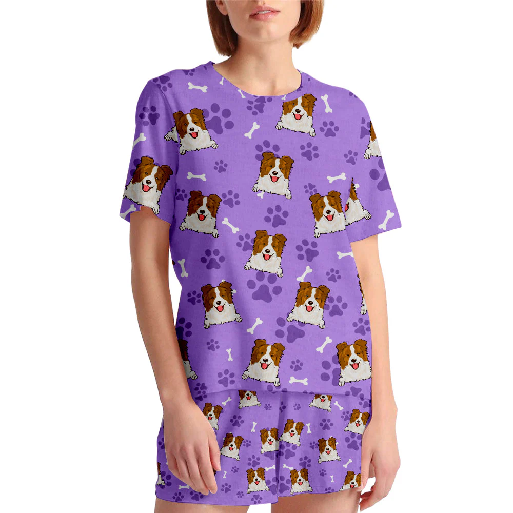 Dog And Paw Dark Heather Grey - Personalized Custom Short Pajama Set - Image 5