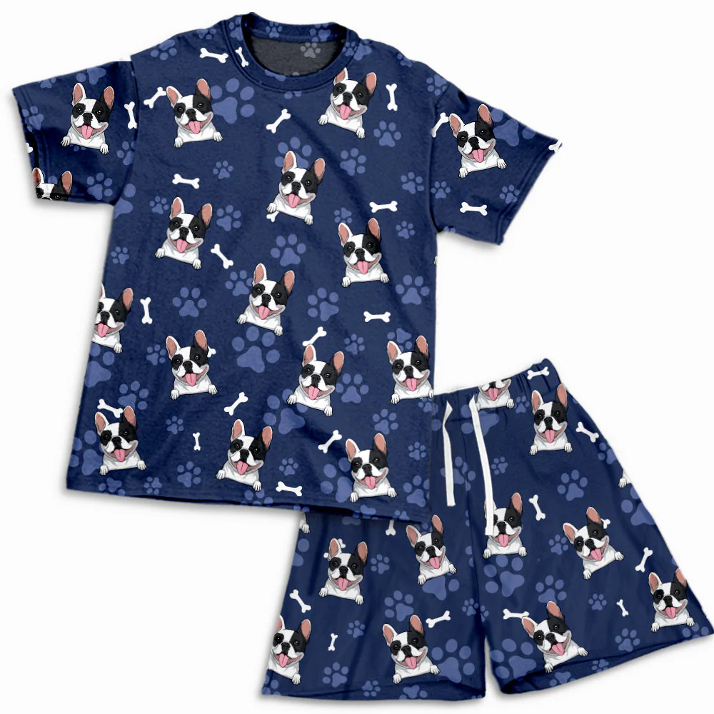 Dog And Paw Dark Heather Grey - Personalized Custom Short Pajama Set - Image 6