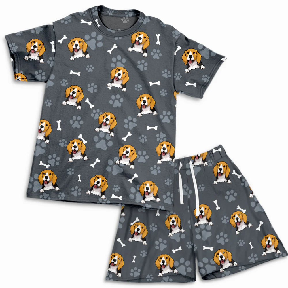 Dog And Paw Navy - Personalized Custom Short Pajama Set - Image 6