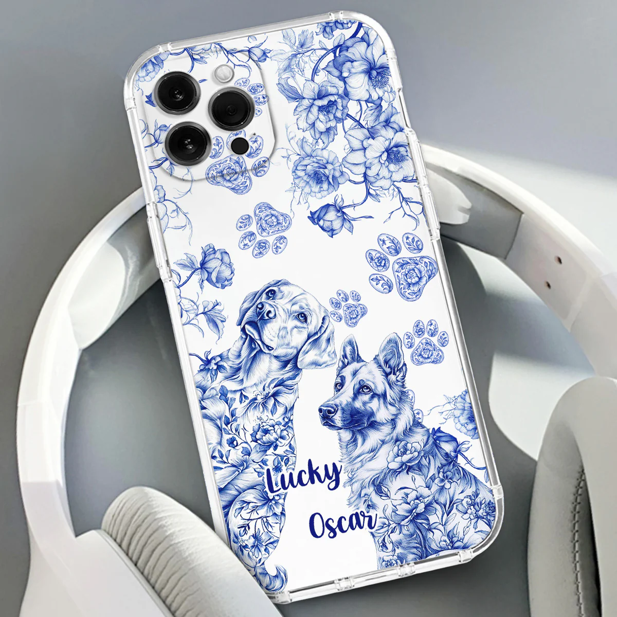 Dog Blue Toile - Personalized Custom Phone Case - Image 4